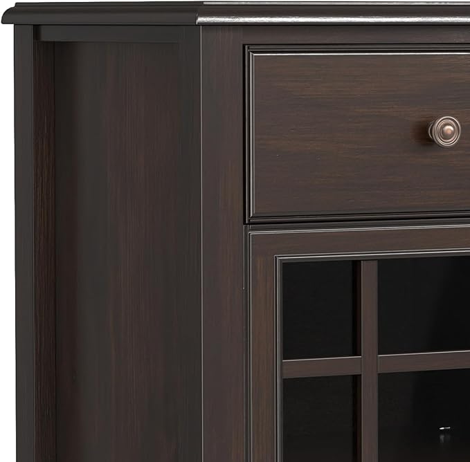 SIMPLIHOME Connaught Buffet - 60 inch Wide Solid Wood 3-Door Sideboard Buffet in Chestnut Brown, Traditional Storage Cabinet for Dining Room or Kitchen with Adjustable Shelves and Classic Molding