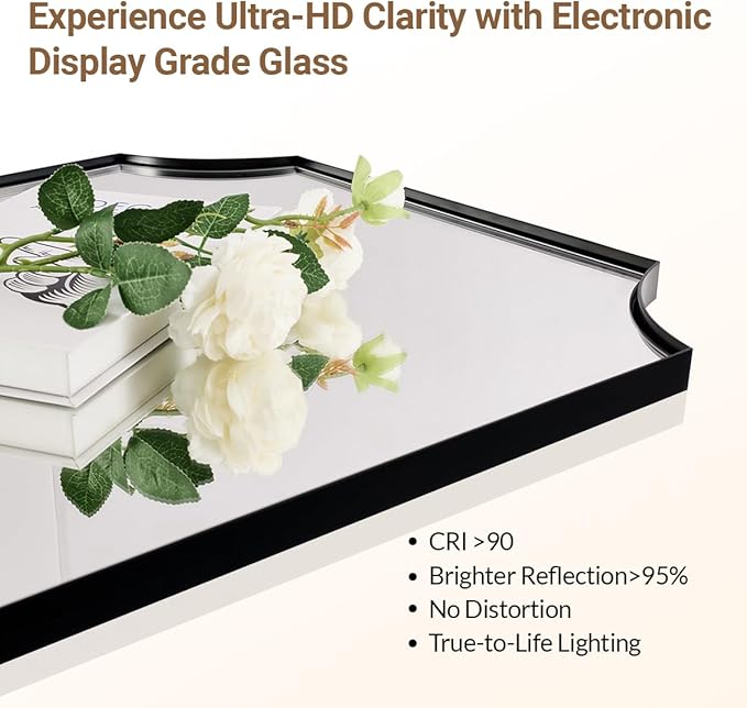 ANDY STAR 24x36 Inch Black Mirror, Matte Black Scalloped Wall Mirror, Modern Black Framed Mirror with Sophisticated Scalloped Design, Glass Panel Wall-Mounted Mirror Hangs Vertical or Horizontal