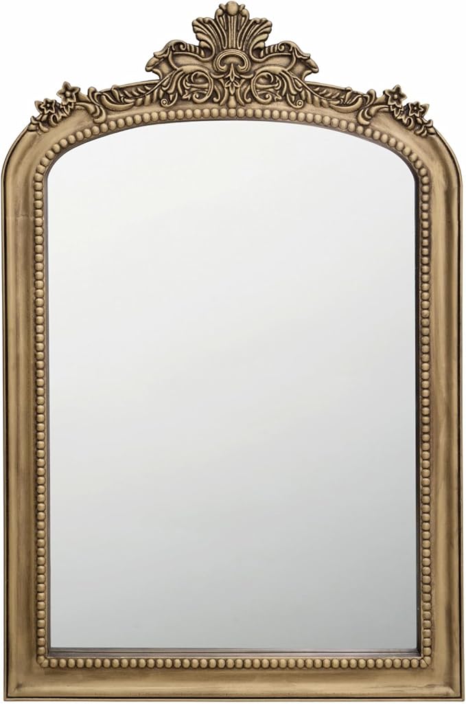 Distressed Vintage Gold Wall Mirror - 24x36 inch, Large Antique Fireplace Mantle Mirror, Baroque Ornate Decorative Bathroom Mirror | Solid Wood Pine
