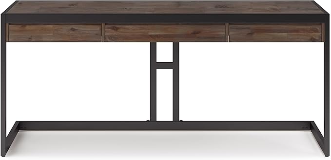 SIMPLIHOME Erina Large Desk - 72-Inch Wide Solid Acacia Wood and Metal Writing Desk in Rustic Natural Aged Brown, Modern Industrial Home Office Computer Table with Drawers and Flip-Down Keyboard Tray