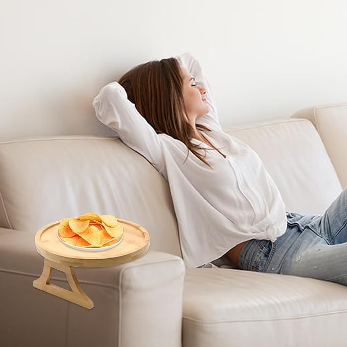 Sofa Arm Tray Table -Wide Sofa Arm Table-Flexible and Foldable-Ideal for Cell Phones,Cups,Fruits or Snacks-Thoughtful Gifts (Round)
