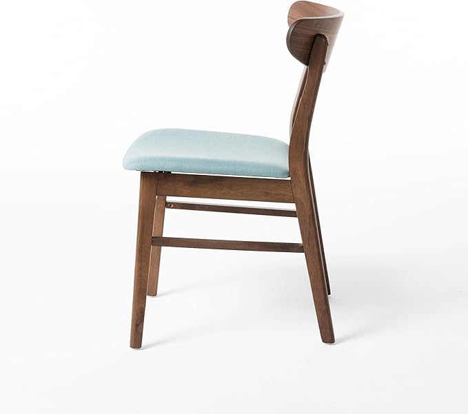 Set of 2 Solid Wood Dining Chairs, Fabric Upholstered Seat Mid-Century Modern Kitchen Furniture for Living Room, Mint+Walnut