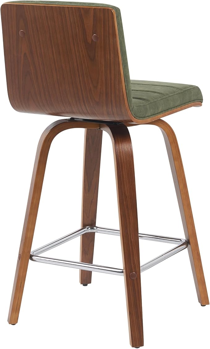Vienna Modern Counter Height Swivel Bar Stool with Vintage Green Upholstered Seat and Walnut Finished Wood Frame Set of 2