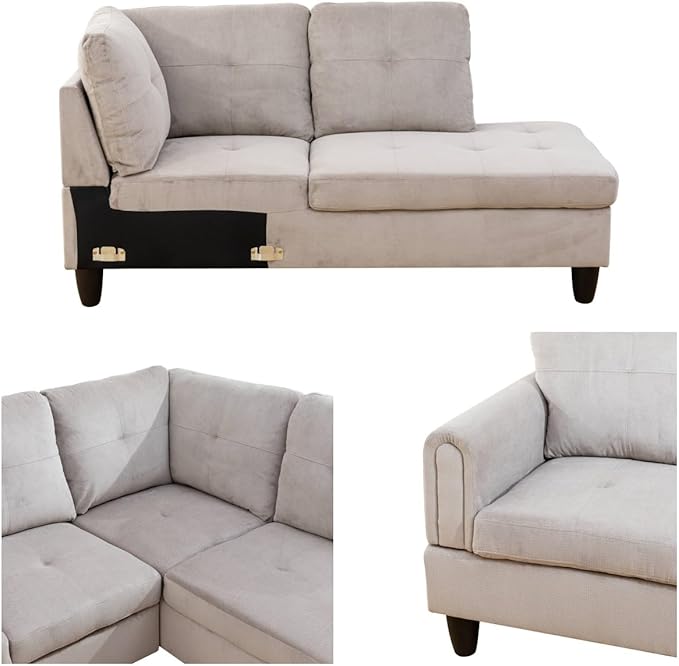 Convertible Sectional Couch, Large L Shaped Couch with Storage, Modern Modular 5-Seat Sectional Sofa with Ottomans for Living Room and Office, Grey White