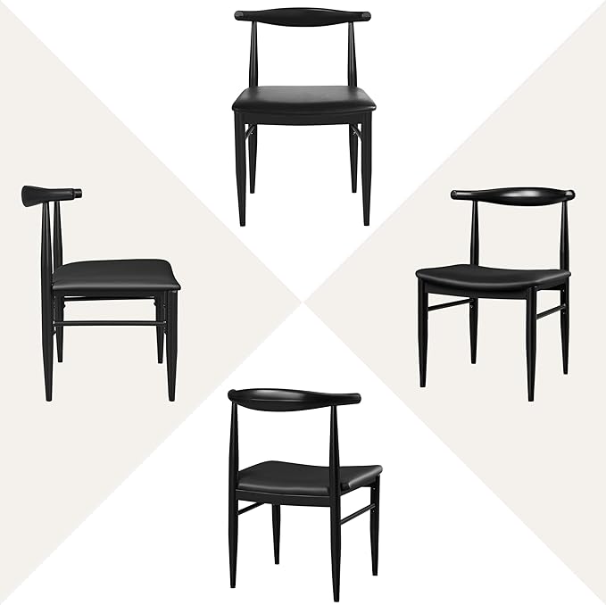 Yaheetech Dining Chairs Set of 2 Mid Century Modern Leather Dining Room Chairs with Armless Backrest & Metal Legs for Kitchen, Living Room, Black