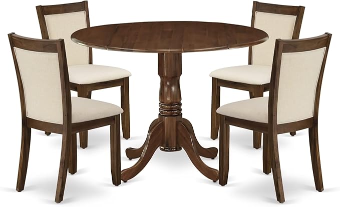 East West Furniture DLMZ5-AWA-32 5 Piece Dining Room Furniture Set Includes a Round Kitchen Table with Dropleaf and 4 Parson Chairs, 42x42 Inch, Antique Walnut