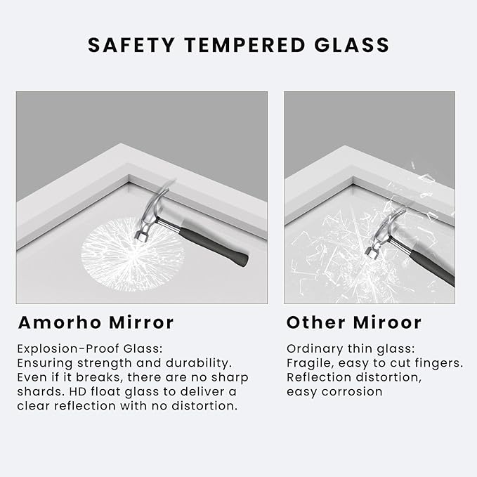 Amorho Bathroom Mirror, 48x35 Inch White Thick Metal Framed Wall Mirrors for Over 2 Sinks, Bedroom, Living Room, Entryway, Large Rectangle Wall-Mounted Mirrors.