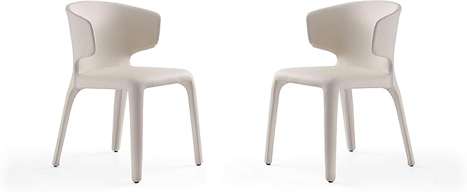 Manhattan Comfort Conrad Mid Century Modern Dining Chairs Woven Tweed Upholstered Kitchen Furniture with Contoured Back, Foam Padding & Metal Legs, Set of 2, Cream