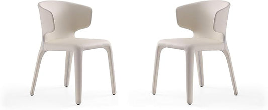 Manhattan Comfort Conrad Mid Century Modern Dining Chairs Woven Tweed Upholstered Kitchen Furniture with Contoured Back, Foam Padding & Metal Legs, Set of 2, Cream