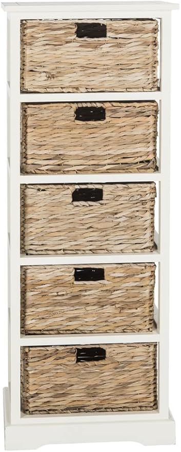 SAFAVIEH Home Collection Vedette Distressed White 5-Drawer Wicker Basket Storage Tower (Fully Assembled)