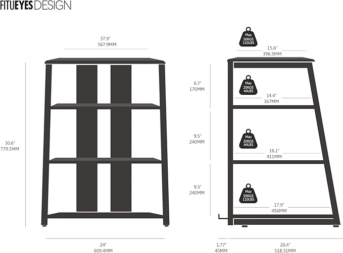 FITUEYES Design 4-Tier AV Media Stand Corner Shelf Stand Wooden Corner Shelves Component Cabinet Stereo Rack Audio Tower with Height Adjustable Wooden Shelves for ps4 (White Oak)