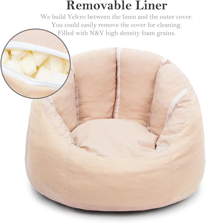 N&V Medium Shell Bean Bag Chair, Adult Size Bean Bag Sack, Foam Filling, Includes Removable and Machine Washable Cover, 37in, Soft Faux Fur, White