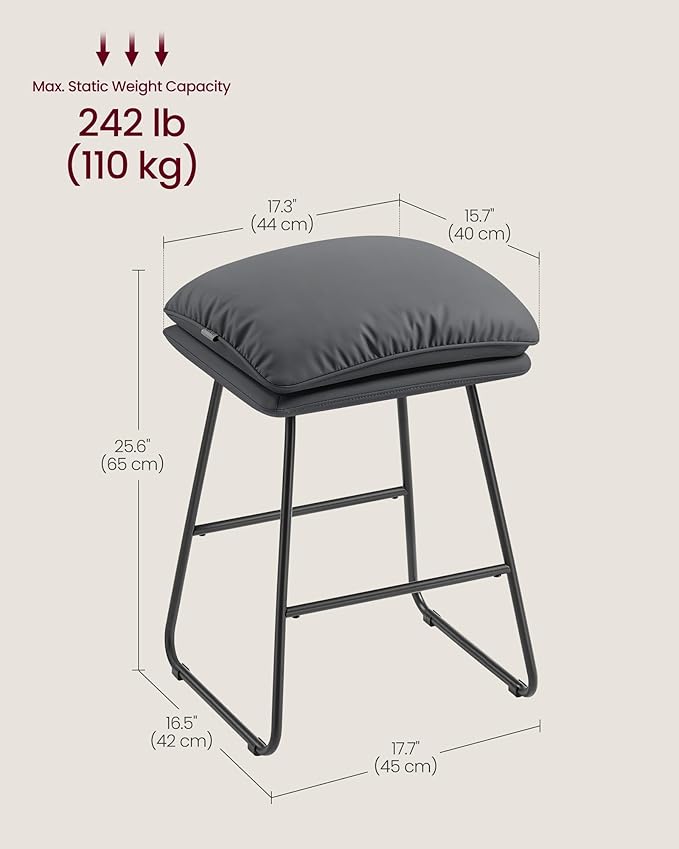 VASAGLE Bar Stools Set of 4, Counter Height Bar Stools, Leather Counter Stools Barstools with Soft Cushion and Metal Sled Legs, 25.6 Inches Bar Height Bar Chairs for Kitchen Island, Slate Gray