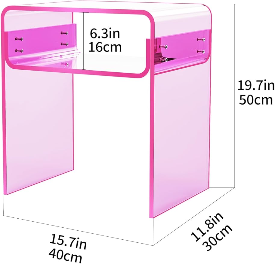 Clear Acrylic End Table 2-Tier Bedside nightstand for Living Room Bedroom Home Decor (Pink)