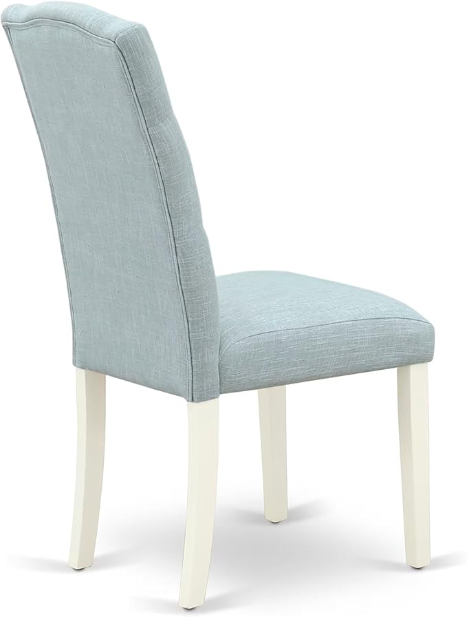 East West Furniture V097CE215-7 7 Piece Kitchen Table Set Consist of a Rectangle Dining Table with V-Legs and 6 Baby Blue Linen Fabric Parson Dining Room Chairs, 40x72 Inch, Multi-Color