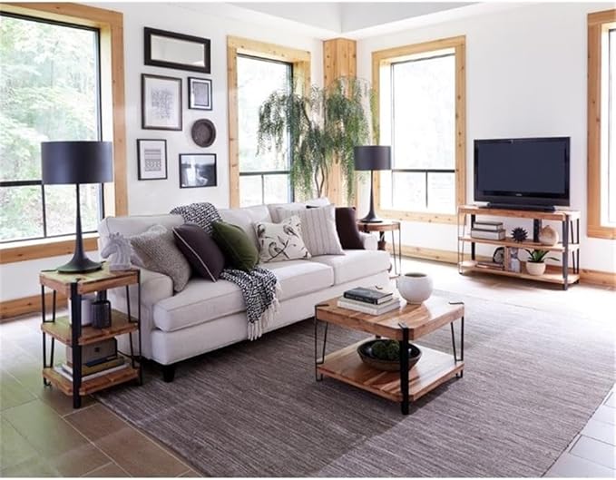 Ryegate Coffee Table, Natural Solid Wood with Metal Frame, Live Edge Industrial Modern Design, Unique Acacia Wood with Subtle Imperfections, Includes Floor Protectors, Ideal for Living Room