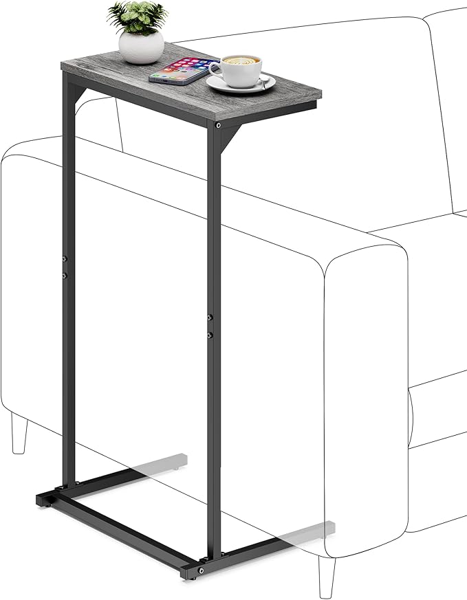 TUTOTAK C Shaped End Table, Small Side Table, 28.7 inch Tall Couch Table, Sofa Table, Living Room, Bed Room, Charcoal Grey TB01BY071