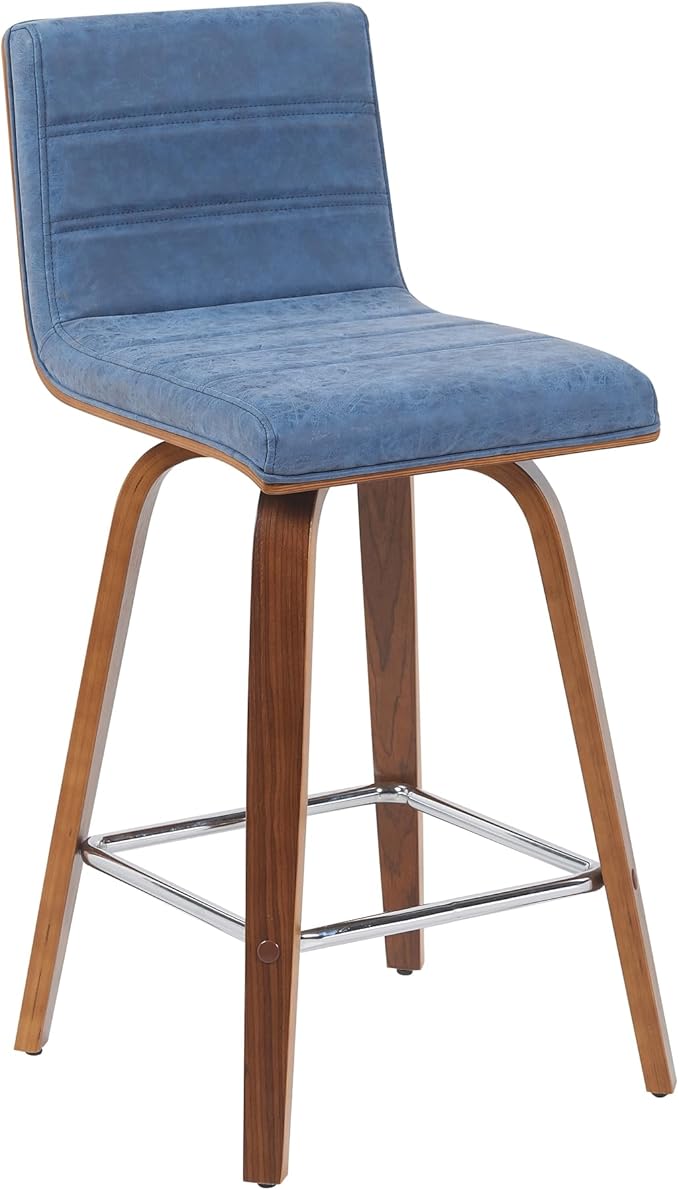 Vienna Modern Counter Height Swivel Bar Stool with Vintage Blue Upholstered Seat and Walnut Finished Wood Frame Set of 2
