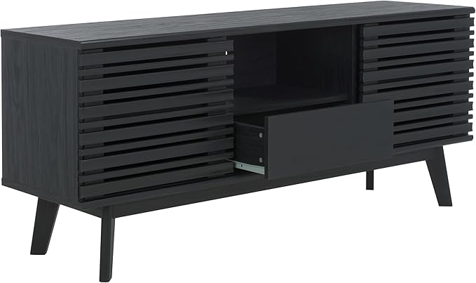 SAFAVIEH ESMA TV Stand for up to 60" Flatscreen – Black, Low Sideboard with 2 Sliding Doors, 1 Open Shelf, 1 Drawer, Entertainment Media Console (MED9638B)