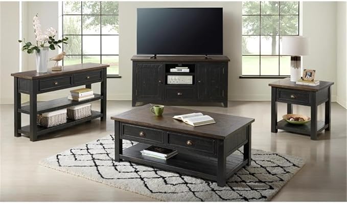 Martin Svensson Home Solid Wood Sofa Console Table, Black with Brown Top
