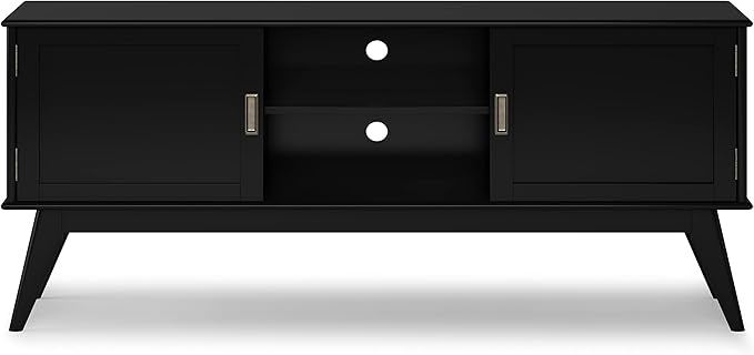 SIMPLIHOME Draper SOLID HARDWOOD 60 inch Wide Mid Century Modern TV Media Stand in Black For TVs up to 65 inches for the Living Room and Entertainment Center
