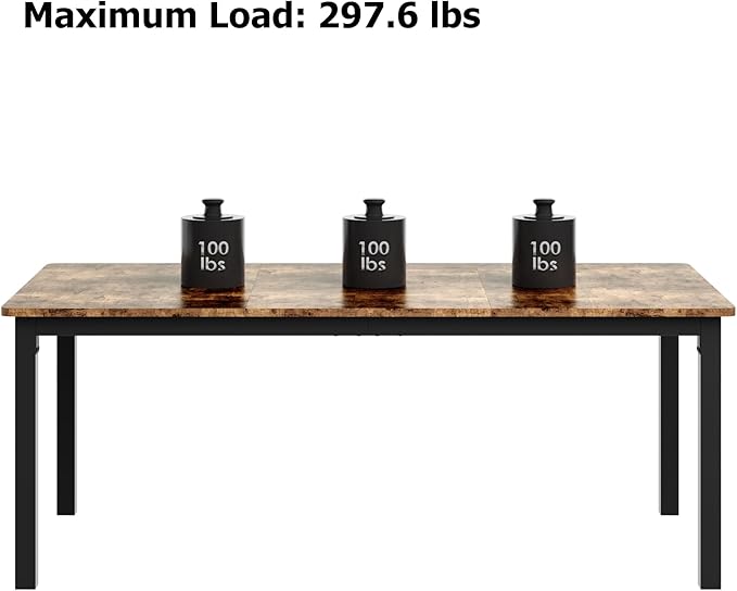 GarveeHome 70.8in Industrial Dining Table for 6, Wooden Long Dinner Table with Mortise Tenon Design, Kitchen Table with Sturdy Metal Legs, for Dining Room Home Office Living Room, Retro