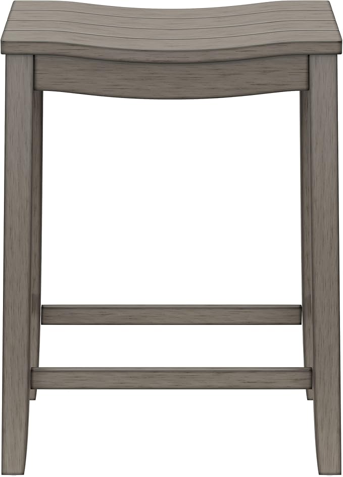 Hillsdale Fiddler Wood Backless Counter Height Stool with Saddle-Style Seat, Aged Gray