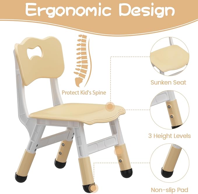 GarveeHome Kids Table and 2 Chairs Set, Height Adjustable Toddler Table and Chair Set for 2, Graffiti Desktop, Non-Slip Design, Children Table for Home Daycare Preschool for Ages 2-8, Beige
