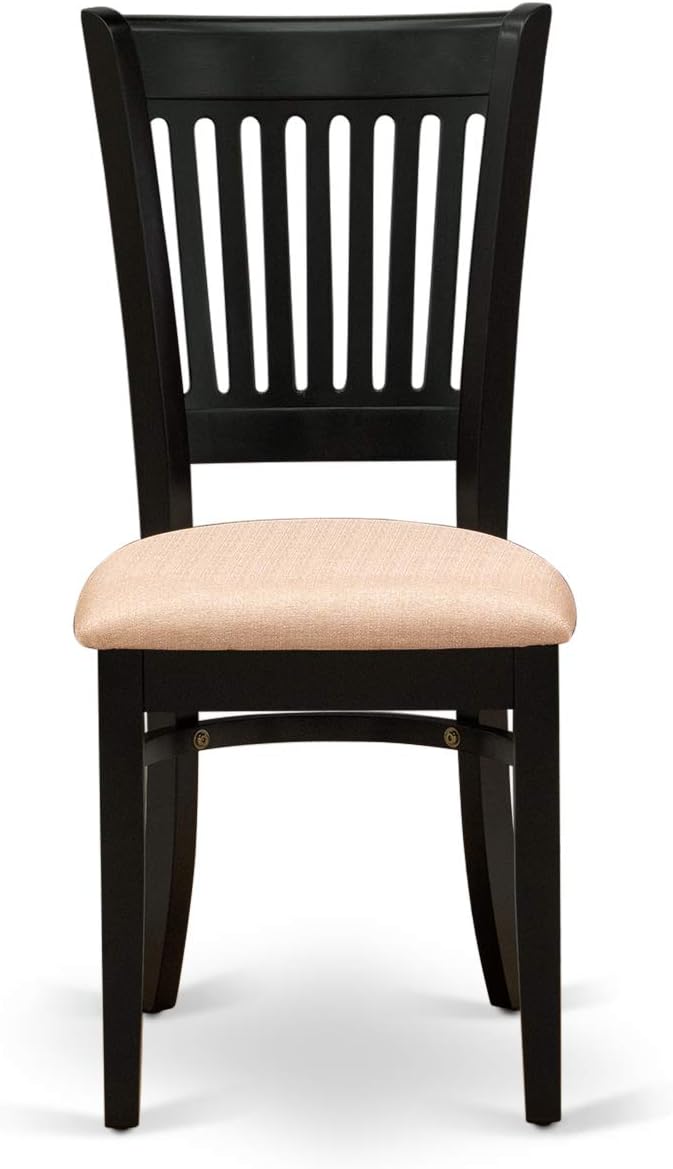 East West Furniture DLVA5-BLK-C 5 Piece Dining Table Set for 4 Includes a Round Kitchen Table with Dropleaf and 4 Linen Fabric Upholstered Dinette Chairs, 42x42 Inch, Black