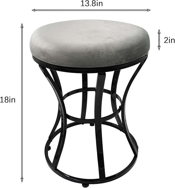Vanity Stool, Grey Stools for Makeup Room, Round Ottoman Foot Stool, Velvet Footrest Vanity Chair for Bathroom, Bedroom, Living Room Furniture, Entryway, Offices