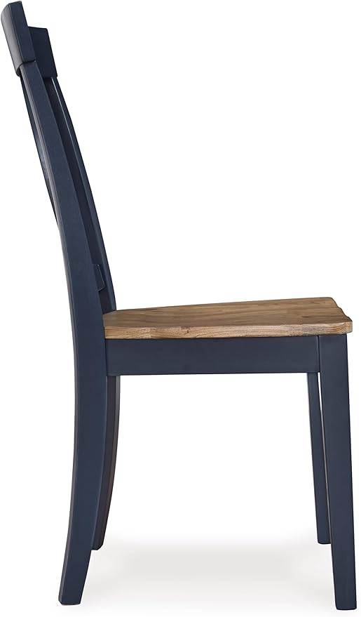 Signature Design by Ashley Landocken Casual Armless Dining Chair with Contoured Seat, Set of 2, Light Brown & Blue