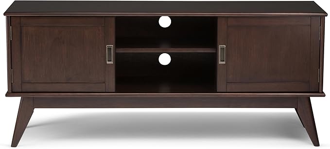 SIMPLIHOME Draper SOLID HARDWOOD 60 inch Wide Mid Century Modern TV Media Stand in Medium Auburn Brown For TVs up to 65 inches for the Living Room and Entertainment Center