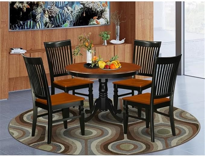 East West Furniture HLWE5-BCH-W 5 Piece Modern Dining Table Set Includes a Round Wooden Table with Pedestal and 4 Dining Chairs, 42x42 Inch, Black & Cherry