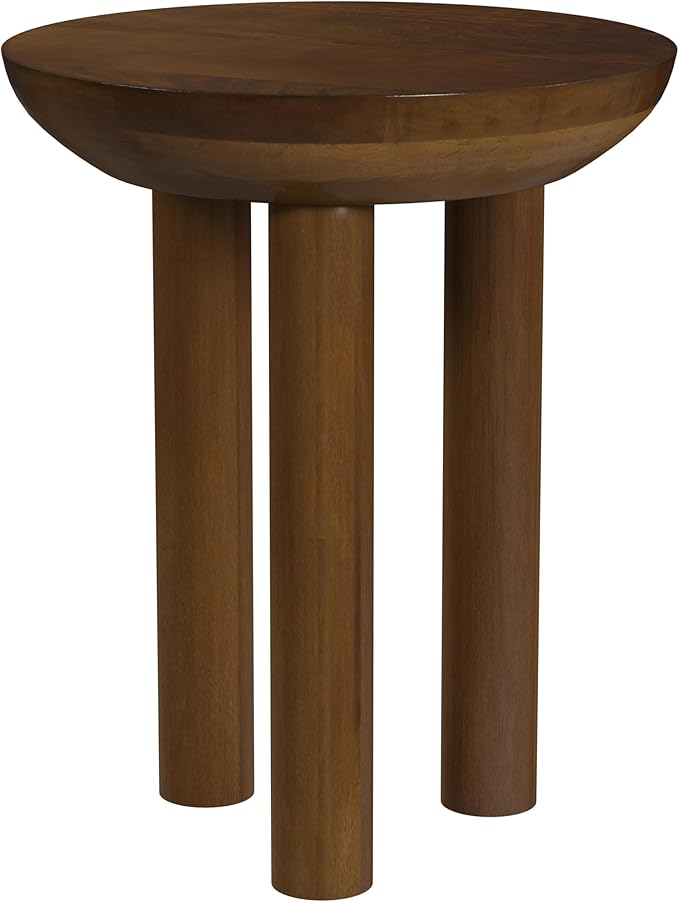 HomePop Walnut Mango Wood 3-Leg End/Side Round Table