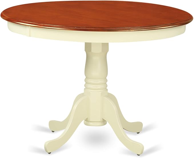 East West Furniture HLAN5-BMK-W 5 Piece Modern Dining Table Set Includes a Round Wooden Table with Pedestal and 4 Dining Room Chairs, 42x42 Inch, Buttermilk & Cherry