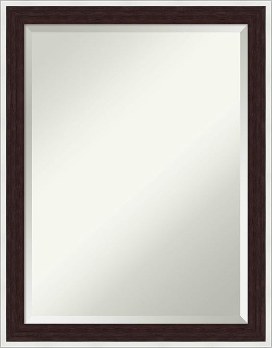 Amanti Art Wall Mirror 27x21 Maya Espresso Silver Rectangle Bathroom Mirror for Wall Decor Living Room, Medium Modern Contemporary Frame, Hangs Horizonally and Vertically, Bathroom Decor, Beveled Edge