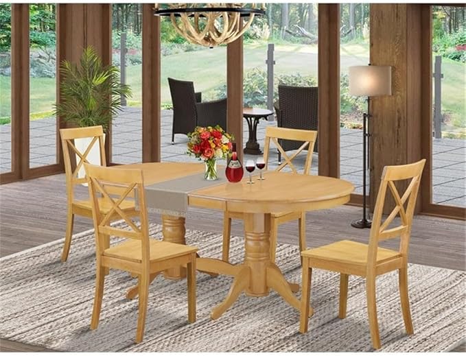 East West Furniture VABO5-OAK-W 5 Piece Kitchen Table & Chairs Set Includes an Oval Dining Table with Butterfly Leaf and 4 Dining Room Chairs, 40x76 Inch, Oak