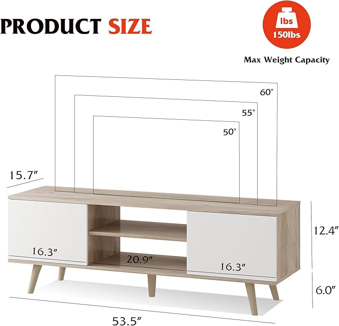 WLIVE TV Stand for 55 60 inch TV, Boho Entertainment Center with Storage Cabinets, TV Console for Living Room Decor, Greige White