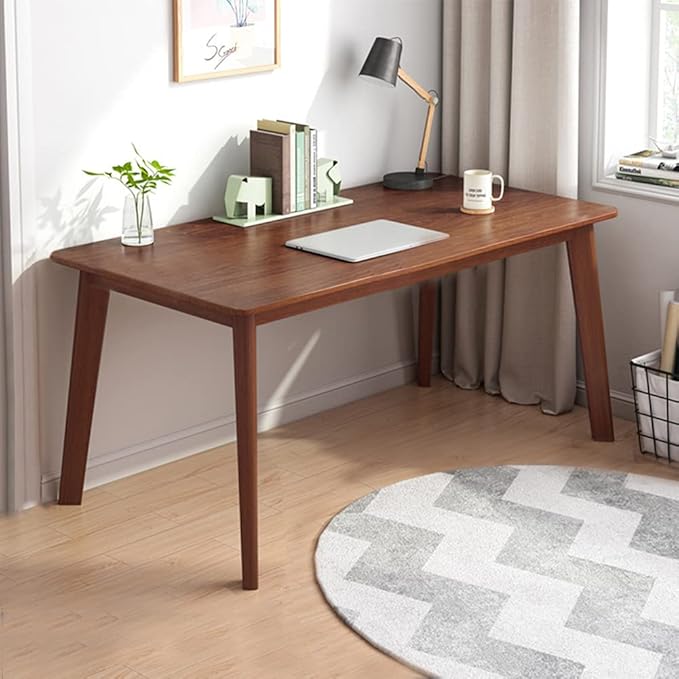 IOTXY Simple Wooden Writing Desk - Modern Minimalist Style PC Laptop Computer Workbench with Solid Wood Legs, 55" W Home Office Work Table for TV Stand Music Video Live Broadcast Workstation, Walnut
