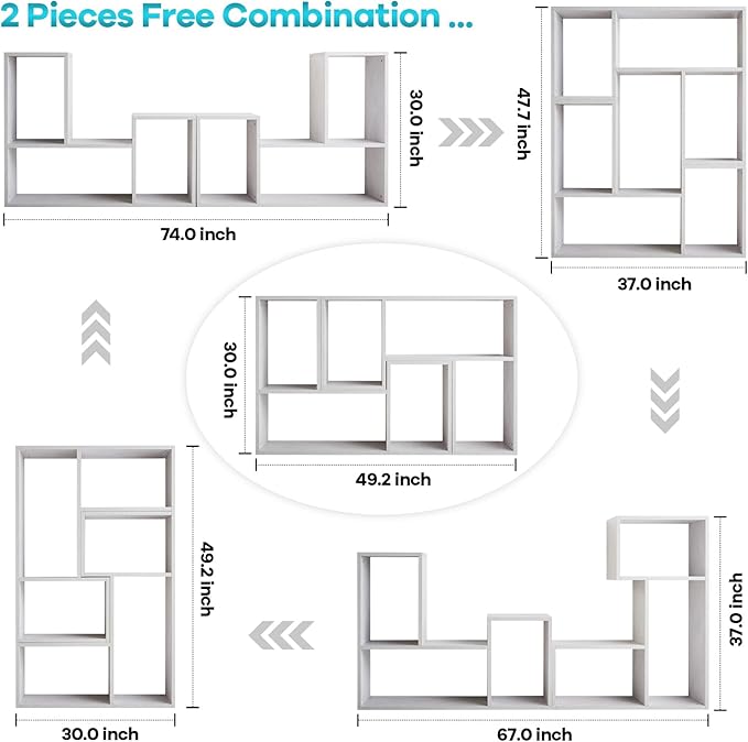 Kaboon Free-Form Modular Shelving Unit, Freestanding Bookcase 10 Inches Deep, Display Shelf Storage Organizer for Home Office, White Rock