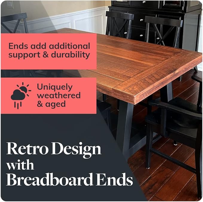 Reclaimed Wood Table Top - Rustic Recycled Solid Wooden Piece Perfect for Signs, Counters, Kitchens Table Tops (Reclaimed Wood Tabletop with Breadboard Ends, 24" x 30")