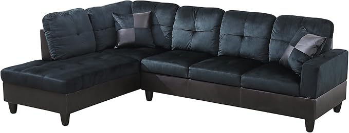 NicBex Sectional Couch 3 Pieces Sofa Set with Right Chaise Lint PVC L Shaped Cloud Couch for Living Room Furniture Sets with Storage Ottoman, Modular Sofa for Living Room & Apartment, Dark Blue+Brown