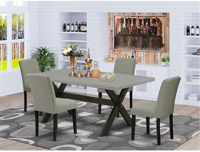 East West Furniture X697AB106-5 5 Piece Kitchen Table & Chairs Set Includes a Rectangle Dining Table with X-Legs and 4 Shitake Linen Fabric Parson Dining Chairs, 40x72 Inch, Multi-Color