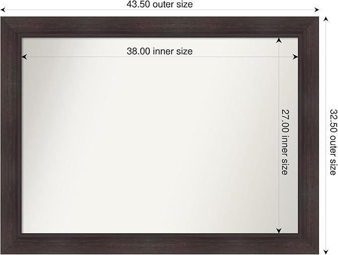 Amanti Art Brown Bathroom Mirror for Over Sink, 33x44 Sloped Espresso Rectangle Vanity Mirror, X-Large Modern Frame, Hangs Horizonally and Vertically, Bathroom Wall Decor, Non-Beveled Edge