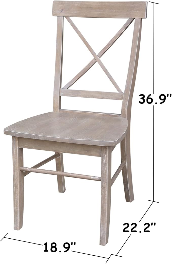 X-Back Dining Chairs Set of 2 Washed Gray Taupe Solid Wood Parawood Construction, Stylish and Comfortable Chairs for Kitchen/Dining, 18.9"W x 22.2"D x 36.9"H, 225 lb Weight Capacity