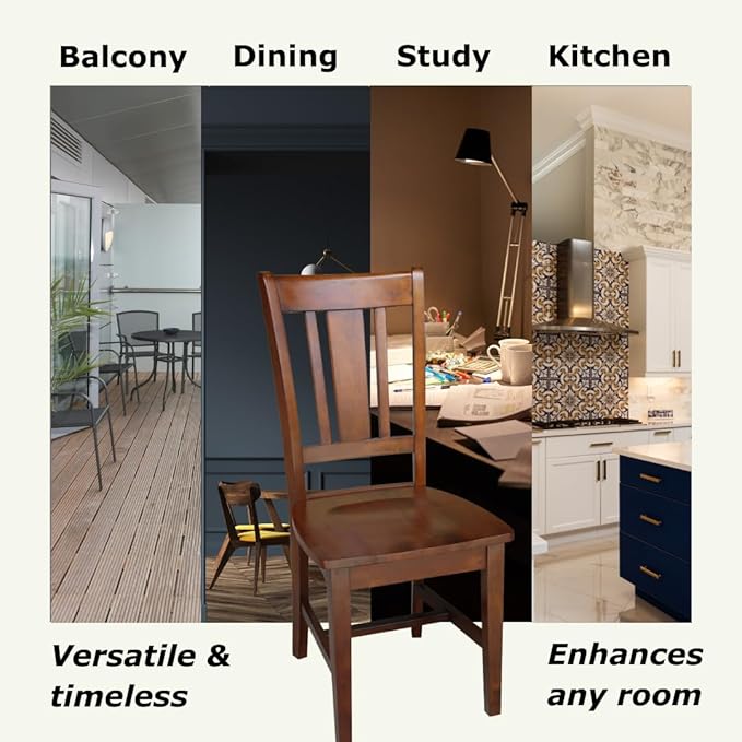 IC International Concepts, Set of Two San Remo SplatBack Dining Chairs, Espresso, 225lbs wt capacity, Solid Real Wood, Sturdy Parawood, Espresso
