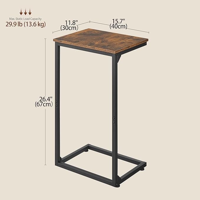C Shape End Table,Large Surface Couch Table,C Table Sofa Side End Table,Side Table for Couch Slide Under,for Living Room,Bedroom,Home Office, Rustic Design,11.8"D x 15.7"W x 26.4"H(2 Set)