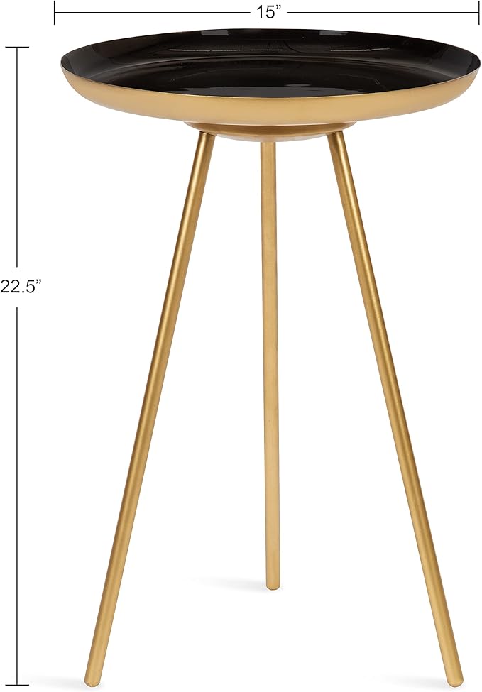 Kate and Laurel Laranya Round Metal Side Table, 15x15x22.5, Black/Gold