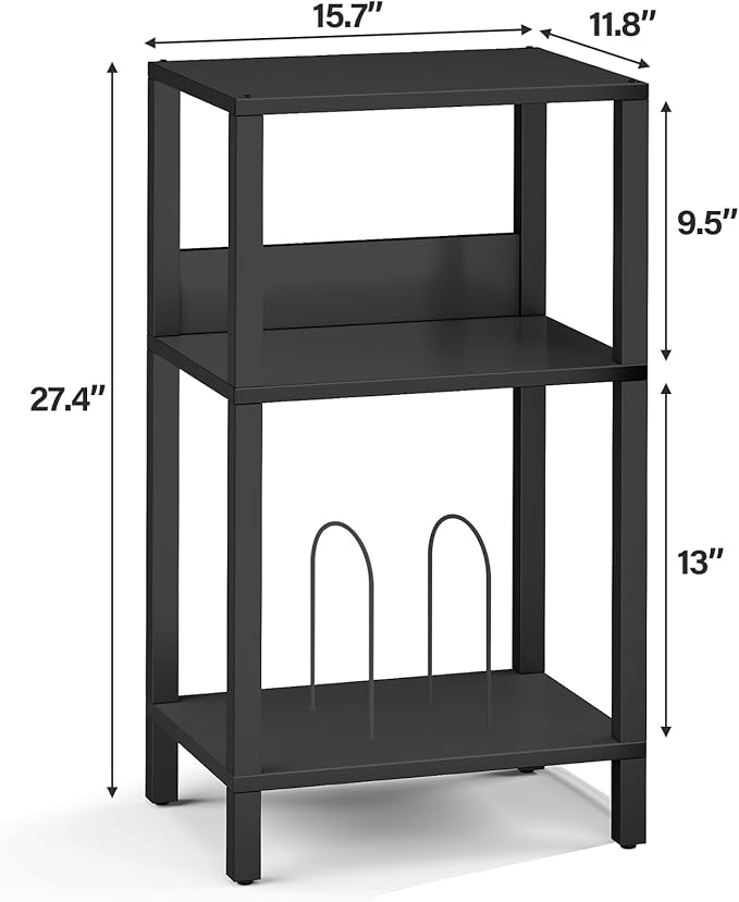 TUTOTAK Record Player Stand with Storage Up to 100 Albums,Record Storage Table,3 Tier End Table,Side Table for Living Room, Bedroom, Black TB01BK075
