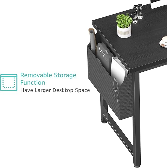 Lufeiya 39 inch Computer Desk with Power Outlet, 40 inch Teen Study Table Home Office Work Writing Desks with Charging Station Outlets Built in, Black